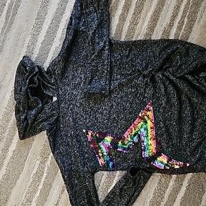Girls 10/12 Sequined Star hoody,  thin material